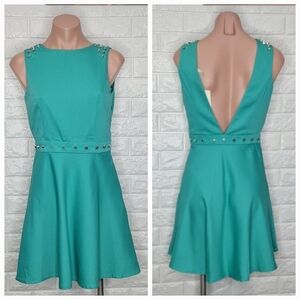 FOREVER21 Emerald Green Short Studded Sleeveless Fit and Flare Dress NWT